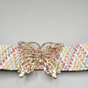 Multicolor Woven Belt with Gold Butterfly Buckle